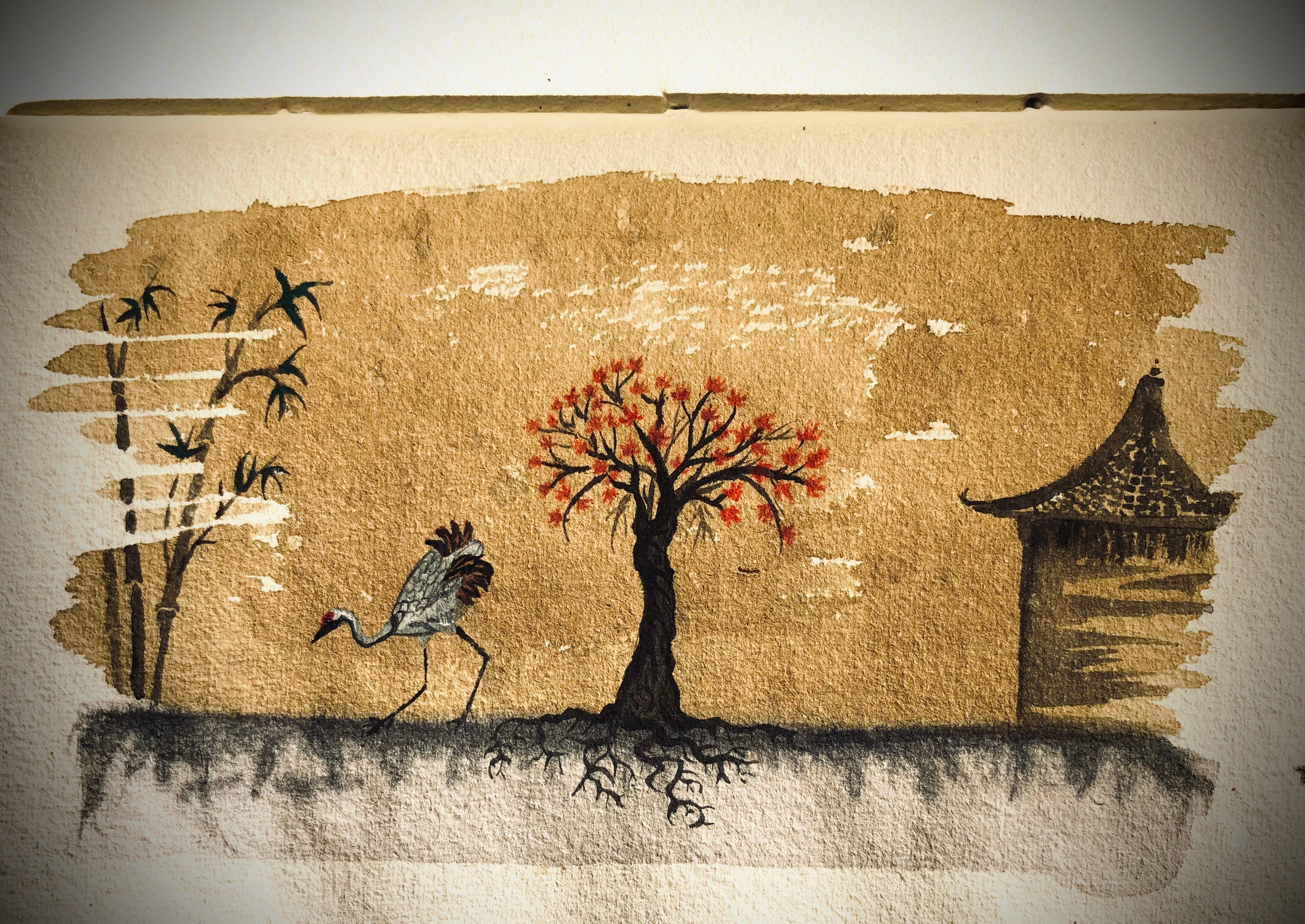 Homemade ink painting homemade ink. oriental inspired painting watercolour details