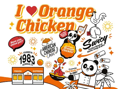 Panda Express® - Orange Chicken Day 🐼🍊 artwork branding digital art exterior design food graphic design illustration interior design jeffrey dirkse mascot design mural mural design new york orange chicken panda panda express restaurant vector