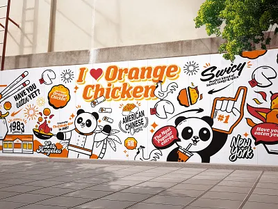 Panda Express® - Orange Chicken Day 🐼🍊 artwork brand design branding cartoon digital art exterior design food graphic design illustration interior design jeffrey dirkse mascot mural design new york orange chicken panda panda express restaurant vector