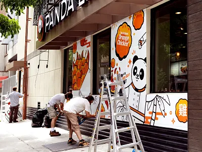 Panda Express® - Orange Chicken Day 🐼🍊 artwork brand design branding cartoon digital art exterior design food graphic design illustration jeffrey dirkse mascot mural new york panda panda express restaurant vector