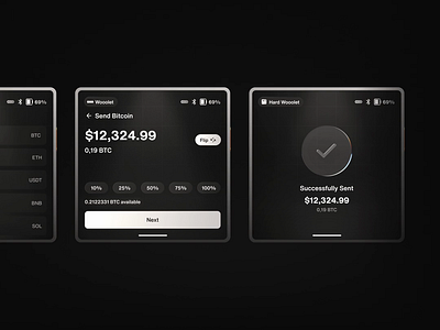 Wooolet Hardwallet - Send Crypto Flow 3d animation app bitcoin blockchain branding crypto crypto wallet cryptocurrency design graphic design illustration logo motion graphics typography ui uigo ux vector wallet