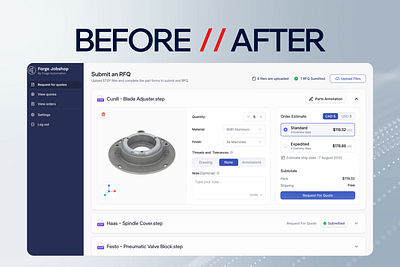Forge Automation Upload Dashboard Redesign app design autocad automation before vs after best designers in dribbble bottomlineux cnc forge automation mafruh parts order roast saas saasfactor sohag islam uxdesign web app design