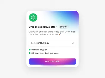 Exclusive Offer Card – Minimal UI Component app card design card ui design interface product service ui ux web