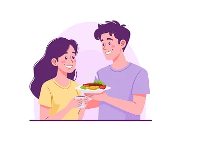 Sharing Food & Hospitality - Flat Illustration adobe illustrator branding cafe character design dining flat illustration food food delivery happy hospitality illustration modern restaurant service sharing vector