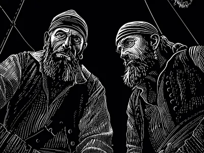 Treasure Island Illustration book engraved engraving illustration linocut portrait scratchboard