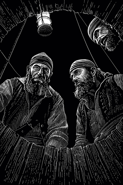 Treasure Island Illustration book engraved engraving illustration linocut portrait scratchboard