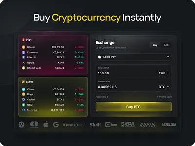 💰 Crypto Exchange UI – Buy Cryptocurrency Instantly minimal ui