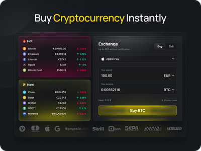 💰 Crypto Exchange UI – Buy Cryptocurrency Instantly minimal ui