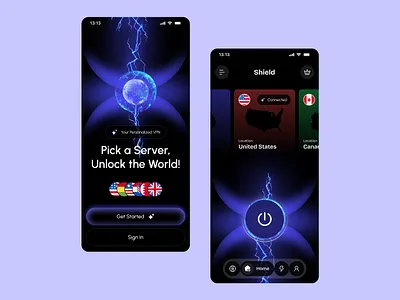 VPN - Mobile App Design | Radiyal app design app ui dark ui global vpn mobile design radiyal ui ui design ux vpn app vpn app design vpn app ui vpn apps vpn connection vpn design vpn mobile vpn screen vpn services vpn ui design vpn ui kit