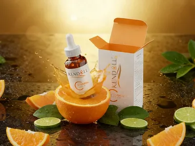 Kendall Vitamin C Serum Packaging Design: A Premium Approach 3d animation branded skincare packaging branding design graphic design graphic designer illustration label design logo mockup motion graphics packaging design packaging designer structural design ui