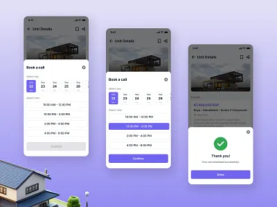 HomTour - Book a Call app book branding call clean clear design estate illustration interface logo mobile real schedule ui ui design ux