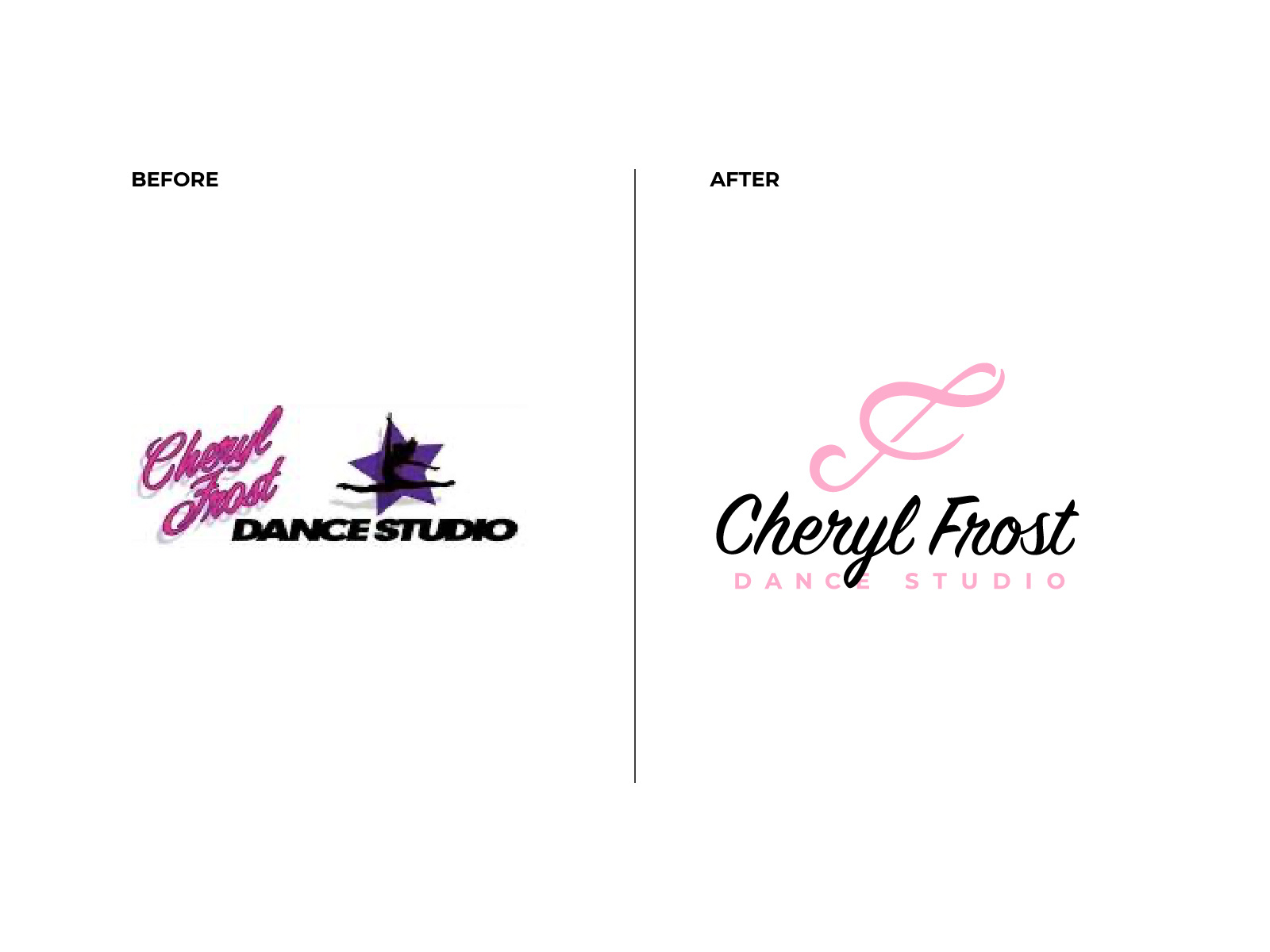 Cheryl Frost Dance Studio Logo Redesign branding business dance logo pink small studio
