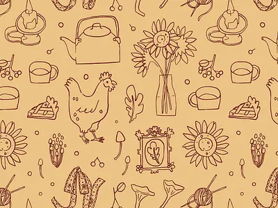 Autumn cottage core pattern design autumn cozy creative market cute design elements fall illustration ottagecore pattern seamless sunflower vector
