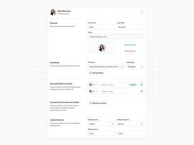 Profile settings (user profile - WIP) admin profile availability cal cal.com calendly crm edit profile email phone number picture profile profile picture profile settings schedule settings timezone ui user user profile