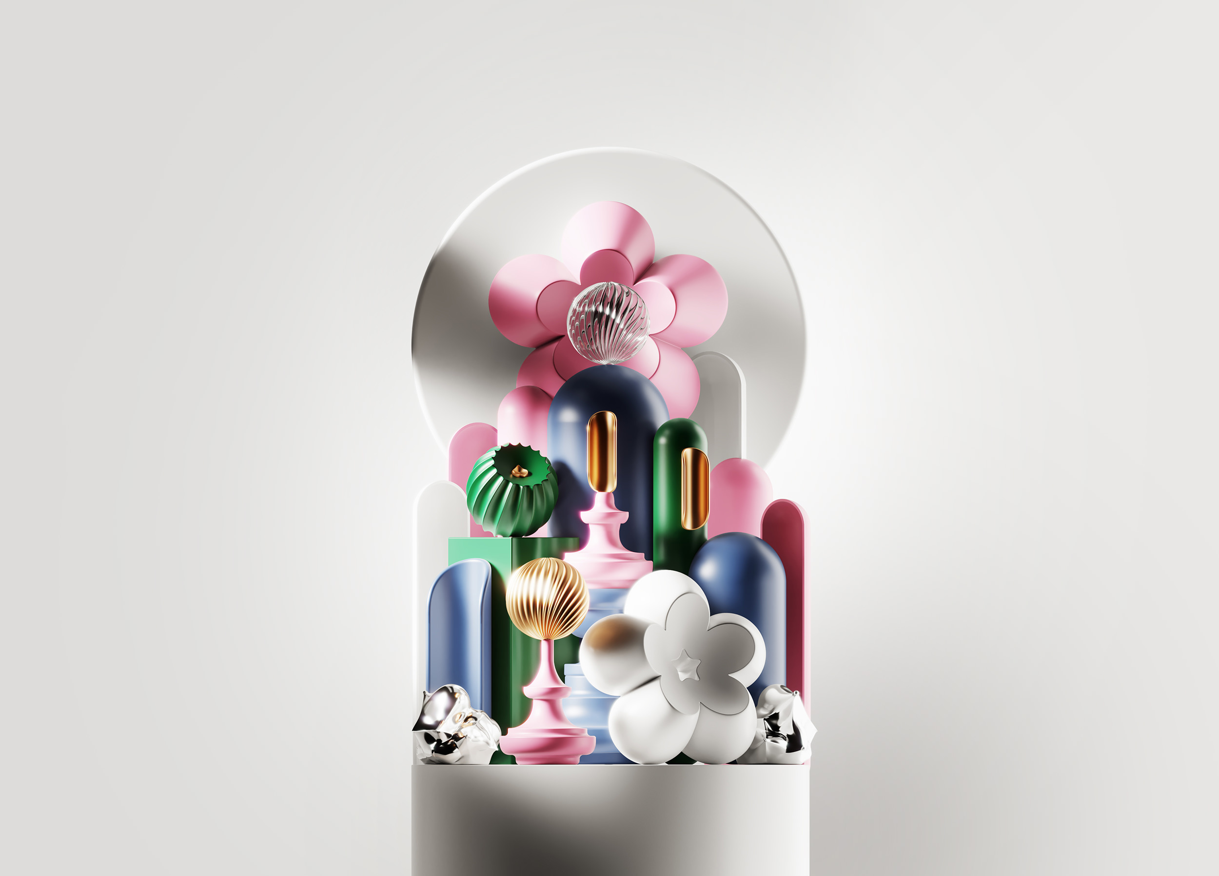 Flowers 3d branding candy design flower gold illustration parfume pink sweet ui