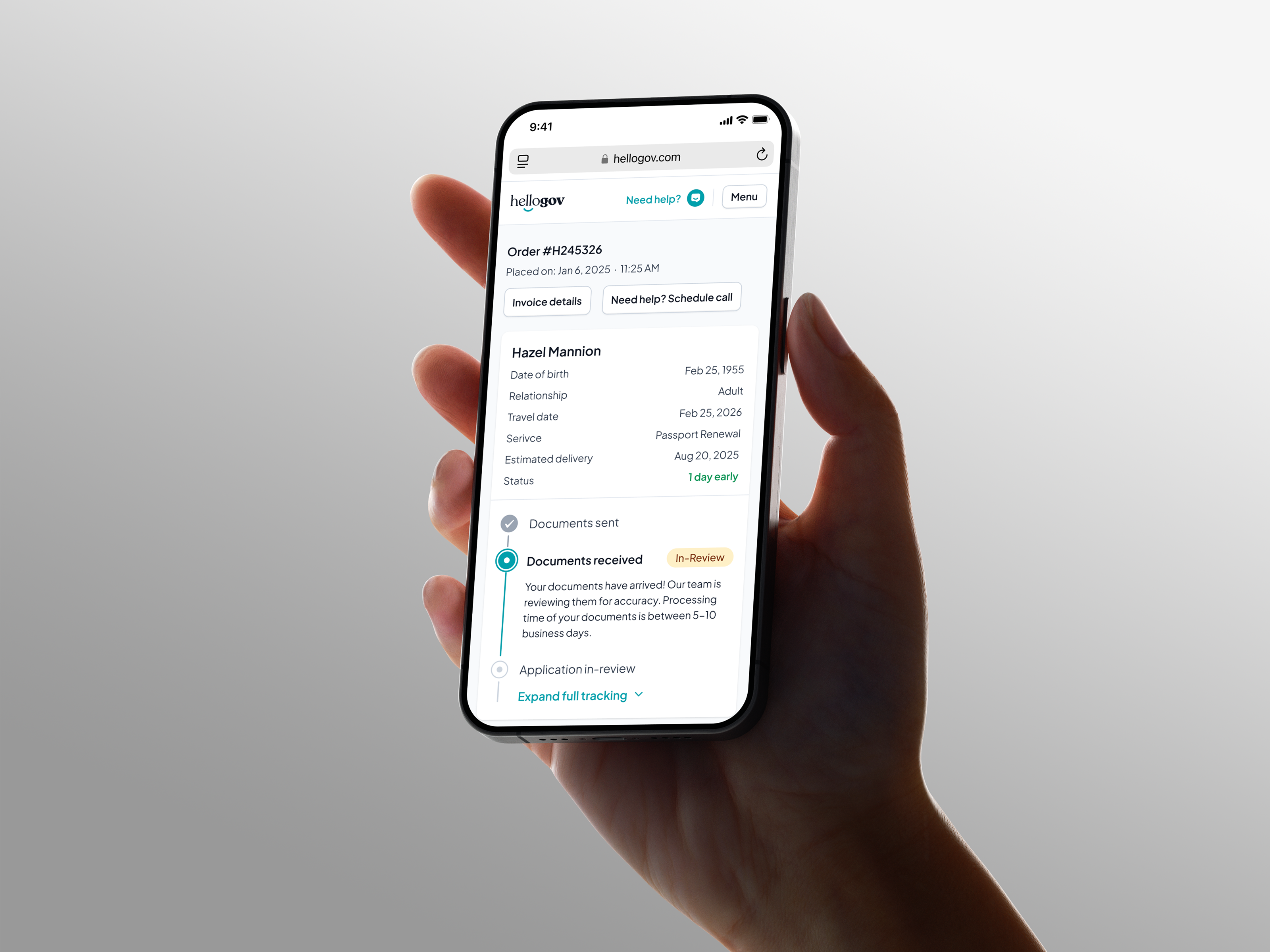 Order tracking (shipping) ai courrier egov egov service government hellogov onboarding order order details order status order tracking passport personal details profile details shipment tracking shipping status step by step summary tracking