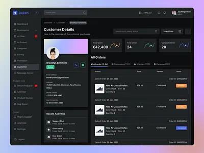 Customer Details Page - E-commerce Dashboard (Dark Mood) 🛍️ app design branding clean dark mode dark version dashboard design design e commerce dashboard e commerce design illustration minimal ui ui ux design agency ui ux designer ux ux design web design website design