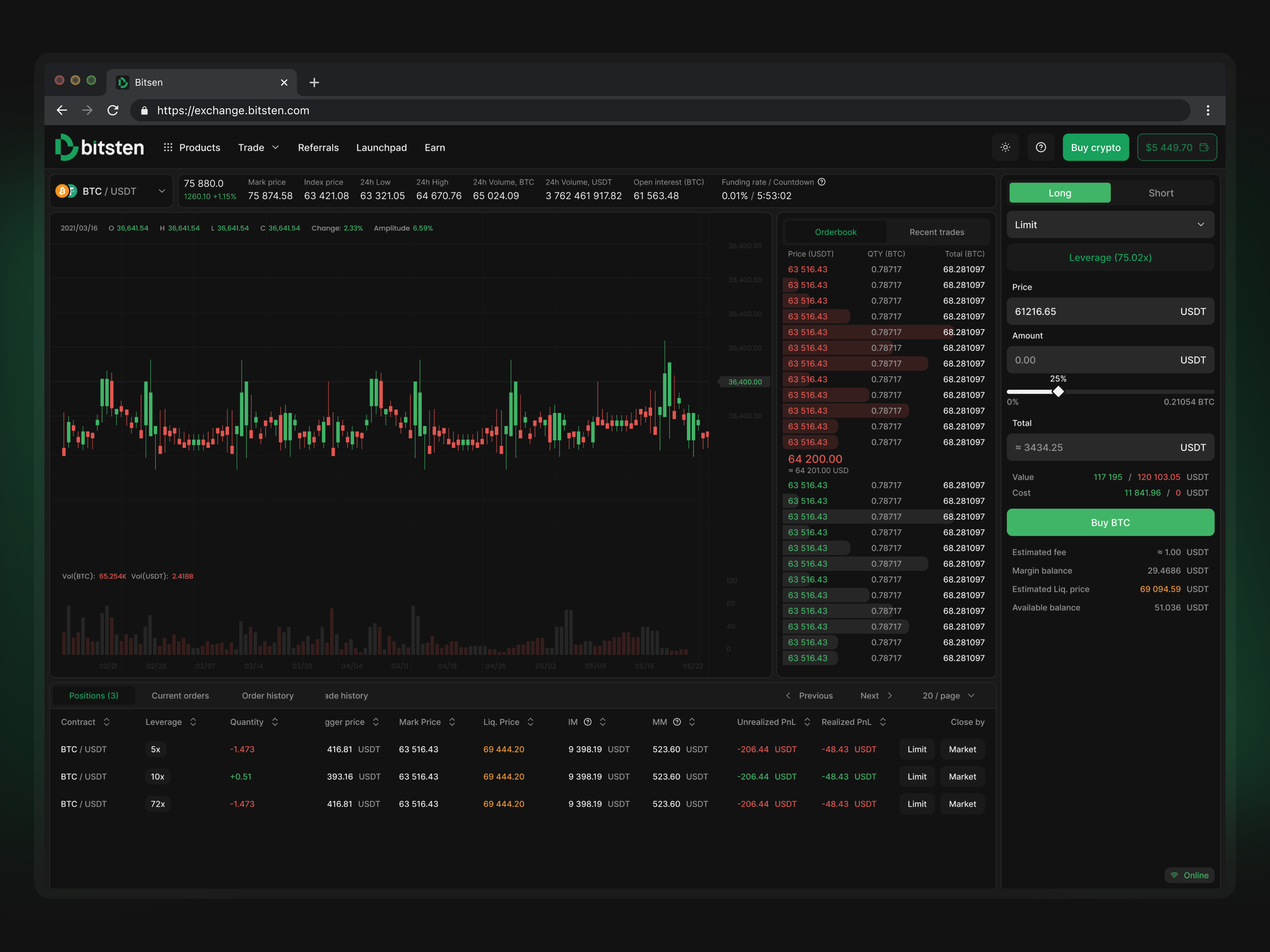 Bitsten CEX Futures / Copy trading / P2P bitcoin blockchain cex chart crypto defi desktop figma futures p2p trading ui ux web web3
