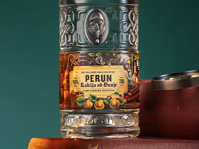 Perun - Quince Brandy bottle branding brandy design drawing fantasy graphic design illustration label mythology rum slavic typography vintage whiskey