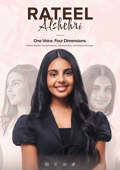 Speaker/Podcaster Media Kit - Rateel Alshehri brand partnership content creator digital media kit event speaker kit gen alpha influencer graphic design influencer kit influencer portfolio design media kit personal brand design podcast podcast promotion podcaster branding public relation speaker media kit speaker promotion youth podcaster design