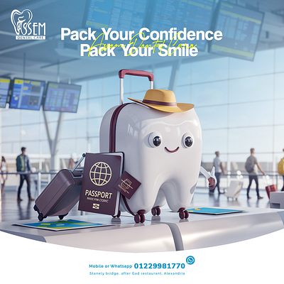 Travel-inspired 3D dental ad by Marklinica creative advertising dental campaign healthy smile illustration marklinica oral health pixar style
