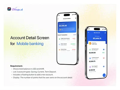 Account Detail Screen for Mobile App account details best ai tool for uxui designer mobile app mobile banking app transaction history ui design uiux ux pilot uxui designer