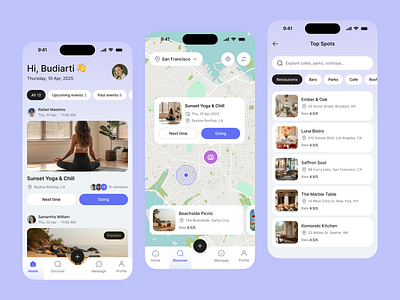 Event Planner Mobile App calendar clean community discovery event events figma join map meetup minimal modern planner reminder rsvp schedule simple social tickets venues