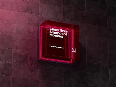 Glass Neon Signage Mockup 3d 3d mockup branding design graphic design graphic mockup illustration logo mockup mrfauzi product rendering realistic mockup signage signboard ui vector