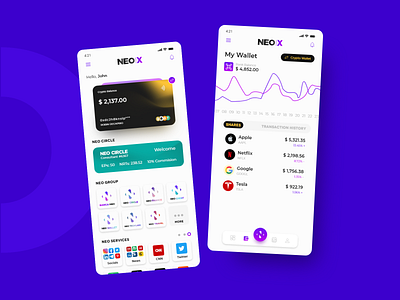 NEOX Crypto App - Dashboard & Wallet Screen app ui crypto crypto app dashbaord design misterhammad neox ui design ui designer uiux uiuxdesign wallet