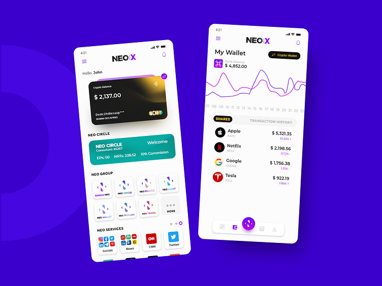 NEOX Crypto App - Dashboard & Wallet Screen by Hammad Hassan on