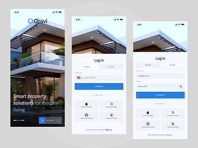 Onboarding & Login Screens App UI app authentication clean app minimalappui onboardingscreen realestateapp signup splash screen uiuxdesign