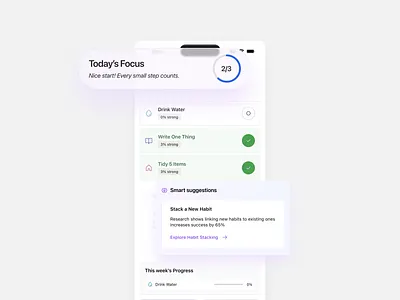 HabitFlow - a habit tracking mobile app ai ai assistant app clean design design system figma glass ui habit habit tracker ios26 light liquid glass minimalism mobile product design progress shadow ui ux