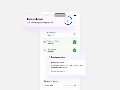 HabitFlow - a habit tracking mobile app ai ai assistant app clean design design system figma glass ui habit habit tracker ios26 light liquid glass minimalism mobile product design progress shadow ui ux