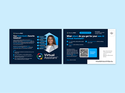 AI Assistant Expansion Direct Mailer ai ai assistant brand brand design branding dental dental marketing dental software dentist design direct mail graphic design iconography layout design marketing design postcard print print design revenuewell typography