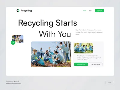 Recycling Landing page clean cleaning service eco friendly green home page industrial website interface landing page modern design nature pollution recycaling website recycle website recycling recycling app saas ui desing ux dising web design website