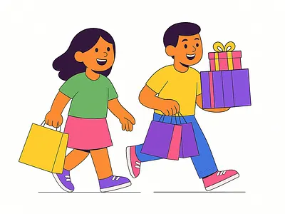 Shopping for Gift Vector Illustration animation app art branding cartoon design funny graphic design illustration kids line art logo shopping software ui vector web