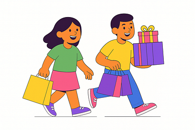 Shopping for Gift Vector Illustration animation app art branding cartoon design funny graphic design illustration kids line art logo shopping software ui vector web
