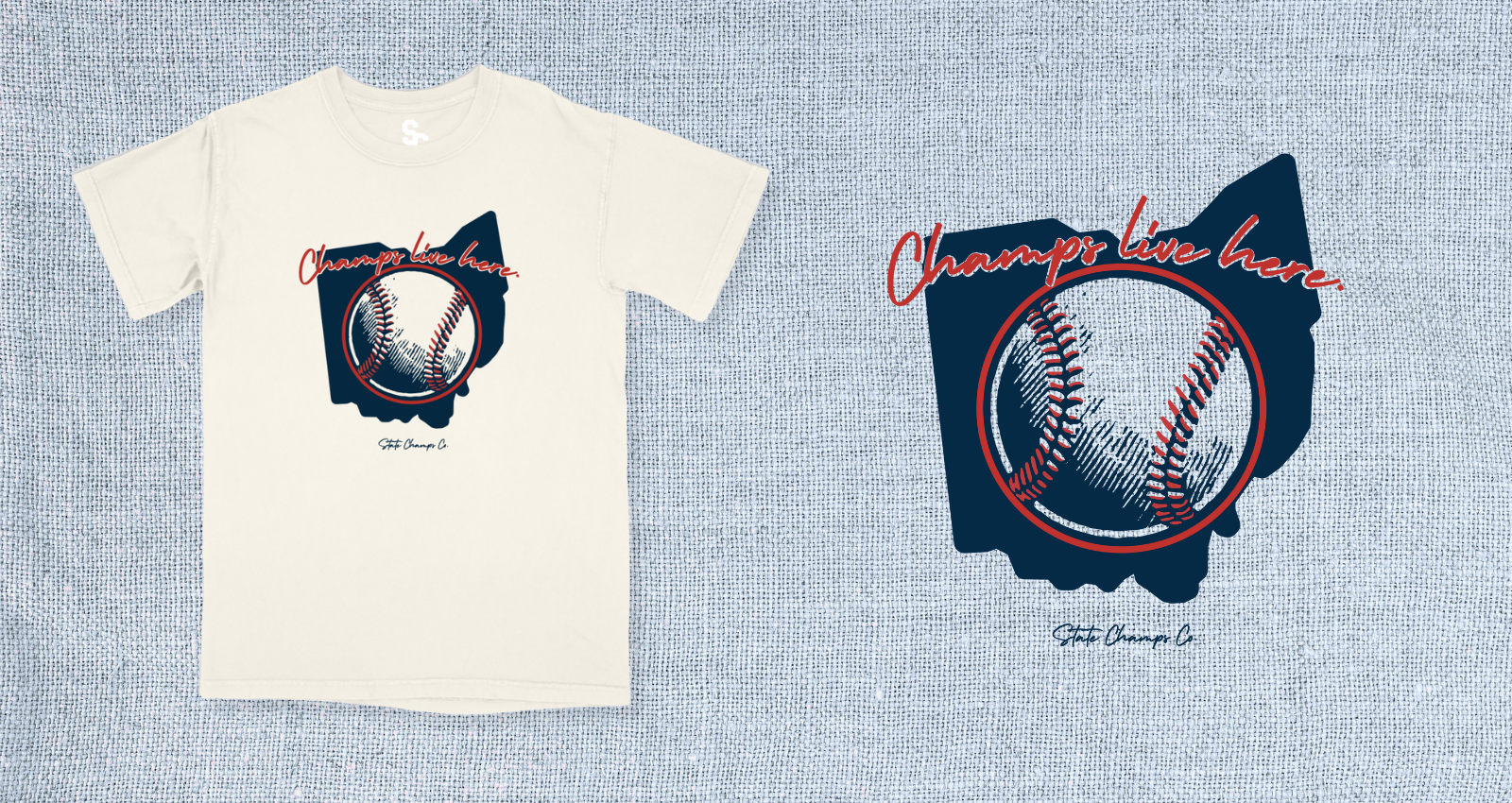 Champs Live Here Baseball Tee baseball brand identity graphic design illustration merch merchandise design streetwear swag