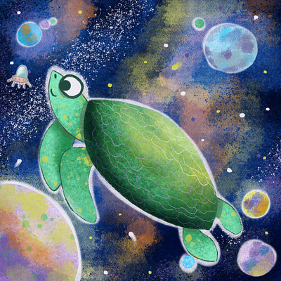 Cosmos turtle art book children digital graphic design illustration