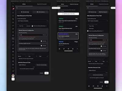SaaS Retention Discount Design to Reduce Churn and increase LTV ab testing b2b dashboard design design interface design product design responsive design retention saas ui user experience design user interface design user testing uxui
