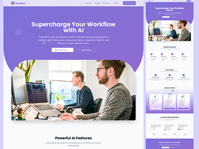 Creobot animation design dribbble shorts landing page responsivedesign ui uiux userexperience