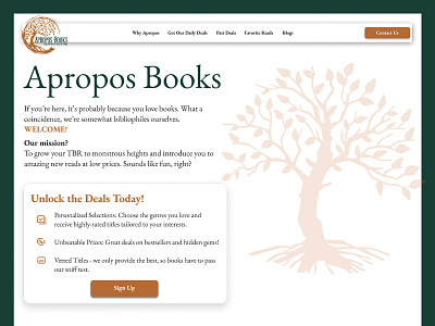 Apropos Books – Personalized Book Deals Website Design bookstore website daily deals platform e commerce landing page modern web design responsive design typography layout uiux web design