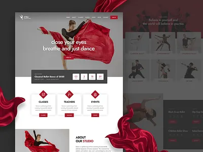 Dance School clean creative design illustration landing theme ui ux web wordpress