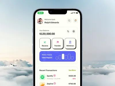 🏠 Home Dashboard appdesign best chart craftora dashboard design financeapp fintechdesign homescreen light mode menu minimal mobile app mobileui moneymanagement nav purple report ui ux