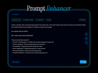 ✨ Craft. Refine. Save. – Smarter Prompt Editing aitools figmadesign productdesign productivitydesign promptenhancer promptmanagement saasdesign uiux