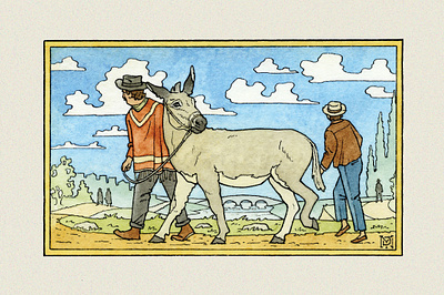 The Man, The Boy, & The Donkey animal animals book illustration children childrens editorial illustration literature man narrative pen and ink pen drawing people traditional watercolor