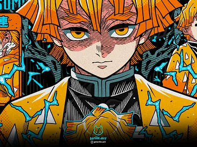 T-shirt anime vector Demon slayer Kimetsu no yaiba Zenitsu anime design anime vector demon slayer graphic design illustration kimetsu no yaiba lightning thunder vector vector design yellow