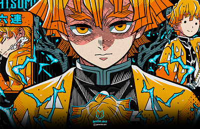 T-shirt anime vector Demon slayer Kimetsu no yaiba Zenitsu anime design anime vector demon slayer graphic design illustration kimetsu no yaiba lightning thunder vector vector design yellow