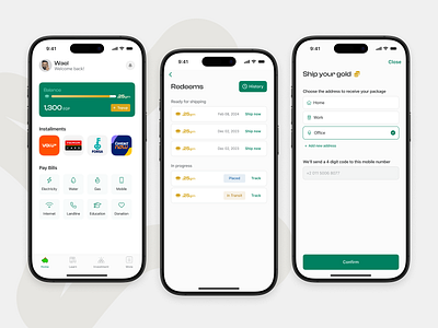 Gold Redeems bill branding design ecommerce flat gold graphic design illustration logo minimal mobile online store redeem roudup ship shipment ui valu