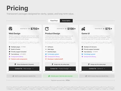 Pricing section for > https://otvos.studio ui